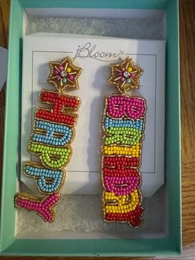 bloom Multicolor Beaded Star Happy Birthday Statement Earrings